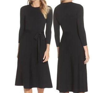 Eliza J Fit & Flare Black Sweater Midi Dress Crewneck Stretch EJ8-8790 Small